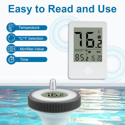 Pool Thermometer Floating Easy Read,Pool Temperature Thermometer Floating, Large Screen Digital Wireless Pool Thermometer Waterproof, Floating Pools Thermometers for Swimming Pools/Fish Tank/Hot Tubs