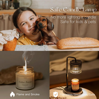 Candeldo Candle Warmer Lamp with Timer: Black Candle Warming Lamp with 2 Bulbs Height Adjustable Wax Melt Dimmable Home Decor for Women