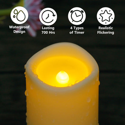 Yeelida Waterproof 8pcs Flameless LED 2.2" x4" 4" 5" 5" 6" 6" 7" 7" Candles with 2 Remotes & Daily Timer, Battery Operated Fake Exterior Ivory Plastic Long Lasting Pillar Candles for Outdoor Use
