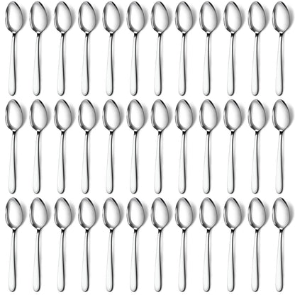 Pleafind 36-Pcs Dinner Spoon Set, 7.4 Inch Silverware, Stainless Steel, Silver, Mirror Polished Tablespoon for Home, Restaurant, Dishwasher Safe