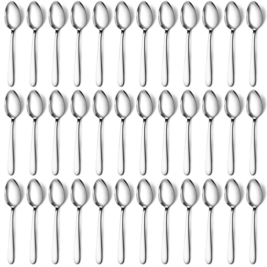 Pleafind 36-Pcs Dinner Spoon Set, 7.4 Inch Silverware, Stainless Steel, Silver, Mirror Polished Tablespoon for Home, Restaurant, Dishwasher Safe