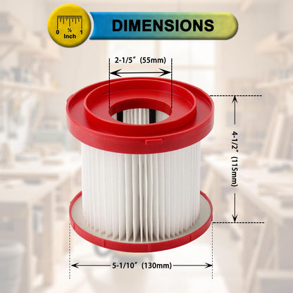 3 Pack 49-90-1900 HEPA Filter Replacement for Milwaukee Vacuum filter M18, compatible with Milwaukee Wet/Dry Vacs M18 2 Gallon (0880-20), M12 FUEL 1.6 Gallon (0960-20), M18 FUEL PACKOUT (0970-20)