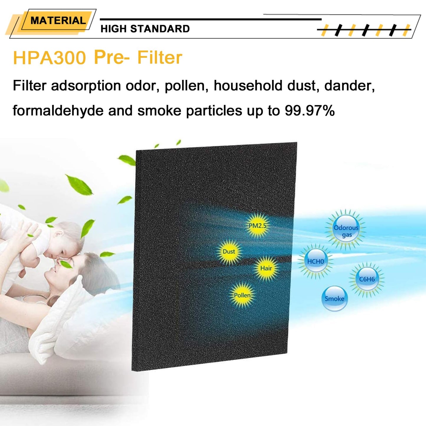 6 Pack HPA300 Pre-Filters for Honeywell HPA300 Air Purifier Series, Premium Quality Activated Carbon Filters Replacement