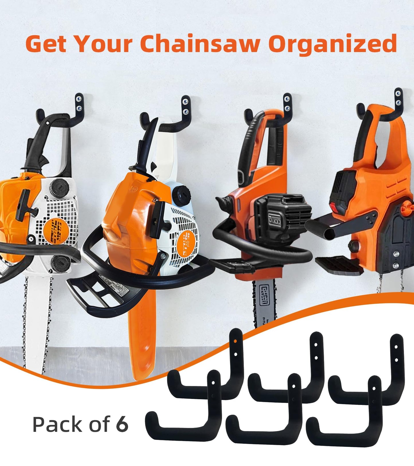 Chainsaw Hanger, 6 Pack Chainsaw Wall Mount Hook, Heavy Duty Chainsaw Holder, Racks for Garage Organization Garage Storage Shed Organizer Mounted Chainsaw Storagw Hamgers