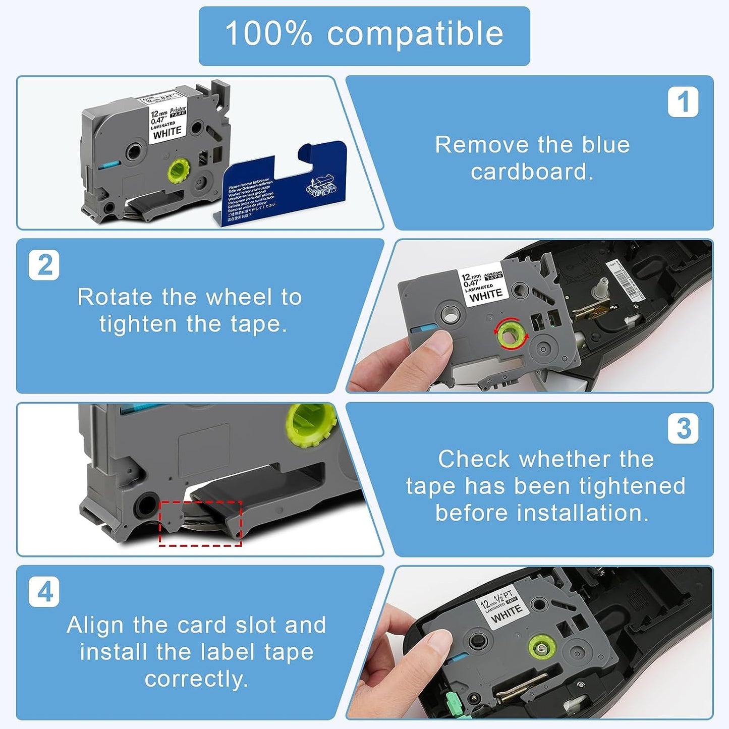 8-Pack Compatible Label Tape Replacement for Brother TZe-231 TZ-231 TZe231 Tz 12mm 1/2" Laminated Black on White PTouch Tze 0.47" Tape for PT-D400 PT-D210 PT-D200 PT-D600 PT-1890 PT-H110 Label Maker