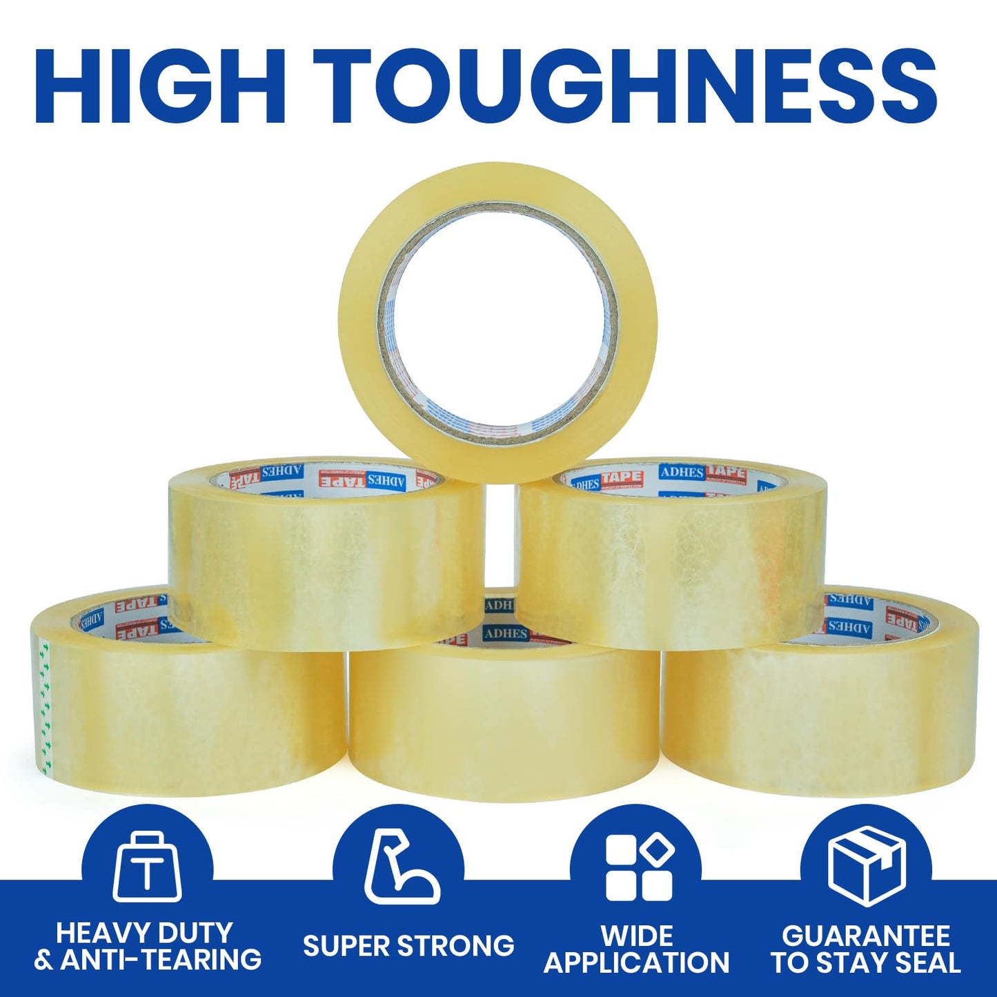 ADHES Clear Packing Tape Shipping Tape Packaging Tape Moving Tape, 54.68yard Per Roll 1.89inch Width 2.6Mil Thickness(12Rolls)
