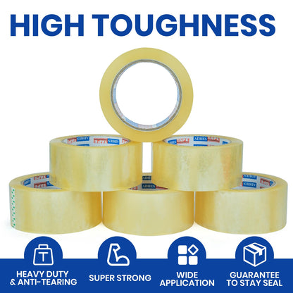 ADHES Clear Packing Tape Shipping Tape Packaging Tape Moving Tape, 54.68yard Per Roll 1.89inch Width 2.6Mil Thickness(12Rolls)
