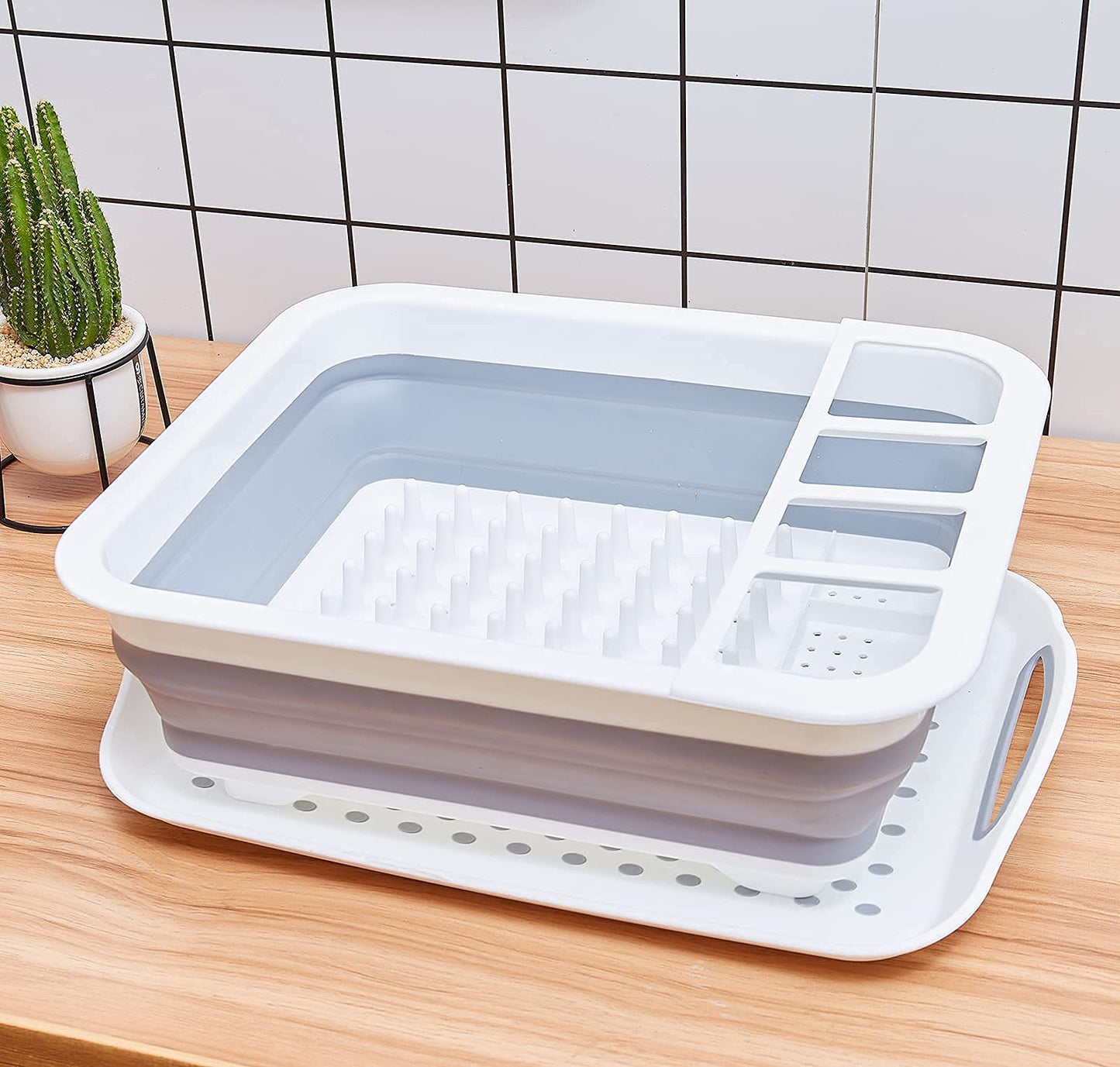 AAKitchen Collapsible Dish Rack and Drainboard Set Foldable Dish Drying Rack Portable Dish Drainer Storage Organizer Camping RV Kitchen Accessories for RV Campers Travel Trailers