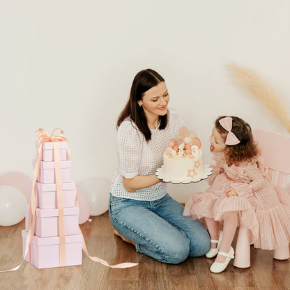 CHARMGIFTBOX 5 Pack Large Square Nesting Gift Boxes with Lids for Presents, Pink Stacking Gift Box with Ribbon Card for Wedding Birthday Party Valentine Christmas