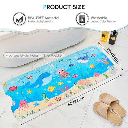 Bath Mats for Tub Kids, Baby Toddler - Large Cartoon Non-Slip Bathroom Bathtub Anti-Slip Shower Mats for Floor 40x16 Inch, Machine Washable XL Large Size Bathroom Mats (Whale)