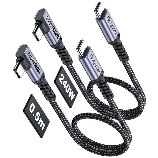 SUMPK Short USB 4 Cable Right Angle [1.5FT 2 Packs], 240W Fast Charging with High Speed 40Gbps Data Transfer and 8K Video Display