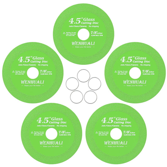WENHUALI 5 Pcs Glass Cutting Disc for Angle Grinder, 4.5" X 7/8” Glass Ceramic Diamond Cutting Disc, Ultra-Thin Saw Blade Wheel Polishing Cutting Disc for Glass, Jade, Crystal, Wine Bottles, Tile