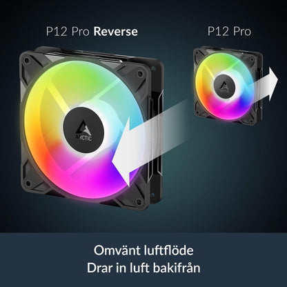 ARCTIC P12 Pro Reverse A-RGB – 120 mm Premium Fan with Reverse Airflow, PWM Fan with Y Cable Splitter, 500-3000 RPM, 0 RPM <5% PWM, 5V Digital RGB, hydrodynamic Bearing, 4-Pin - Black