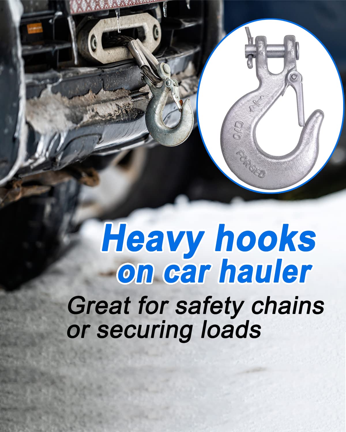 WENHUALI 1/4 Inch Safety Chain Hooks, Clevis Slip Hook with Safety Latch, Grade 70 Forged Steel 12,600 Lb for Trailer Truck Transport Tow Winch Hook Trailer(1/4 Inch, 2 Pack)