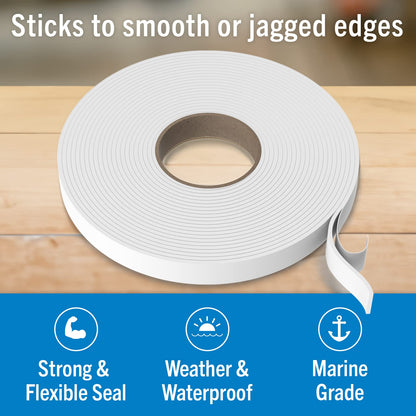 Butyl Tape, RV and Marine Window Seal Kit, White Double-Sided Putty Tape, 1/8" x 3/4" x 36 Ft, Waterproof Rubber Caulking for Boat, RV Windows, and Outdoor Sealing