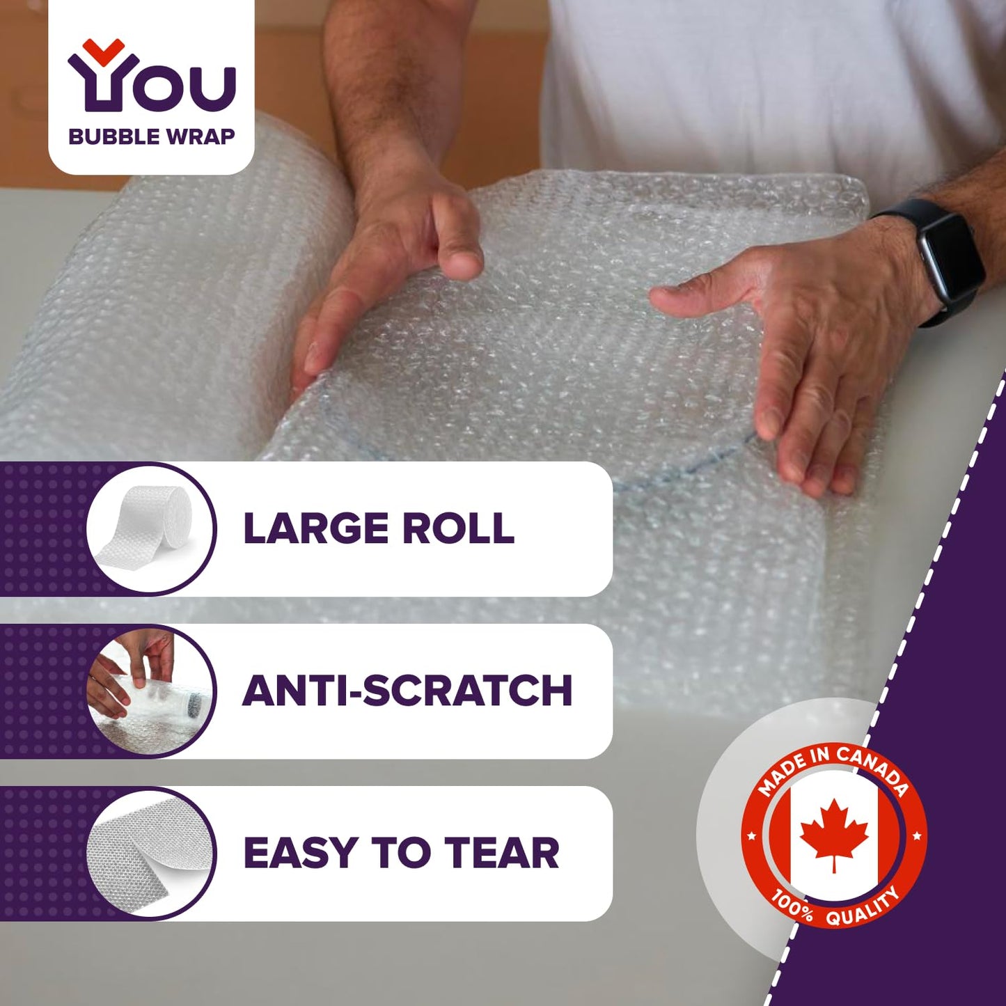 YOU Bubble Wrap Cushioning Rolls for Moving and Packing | Moving Supplies | Air Wrap | MADE in CANADA | 12 Inch x 72 Feet total | Perf every 12 inch | Papier bulle pour emballage | Small Bubble 3/16 |