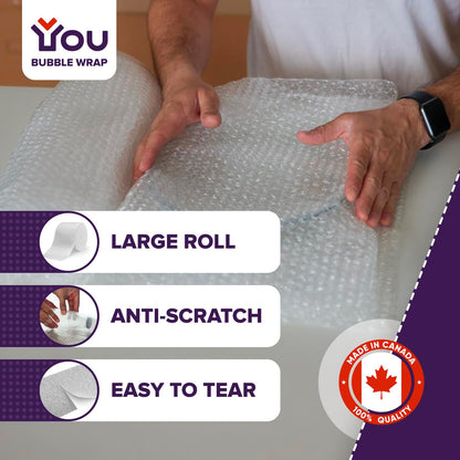 YOU Bubble Wrap Cushioning Rolls for Moving and Packing | Moving Supplies | Air Wrap | MADE in CANADA | 12 Inch x 72 Feet total | Perf every 12 inch | Papier bulle pour emballage | Small Bubble 3/16 |