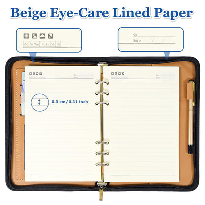 SAYEEC Journal Binder Leather Portfolio Notebook Executive Conference Folder Travel Business Portfolio with Calculator Zipped Notebook Organizer Loose Leaf Refillable Lined Paper Gift for Man Women (Blue With Calculator)