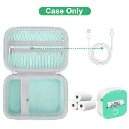 Canboc Carrying Case for Memoking/Zoolion/Phomemo/PokeLabel/Memoqueen T02 Mini Printer Sticker Printer, T02 M02 Portable Thermal Printer Box for Thermal Paper, USB Cable, Green (Case Only)