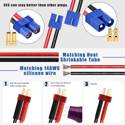 Glarks 45Pcs Wire Stripping Tool and XT60/EC3/T-Plug Deans XT60 Male and Female Connector with 14 Gauge Silicone Wire Heat Shrink Tubes for RC ESC Lipo Battery Motor