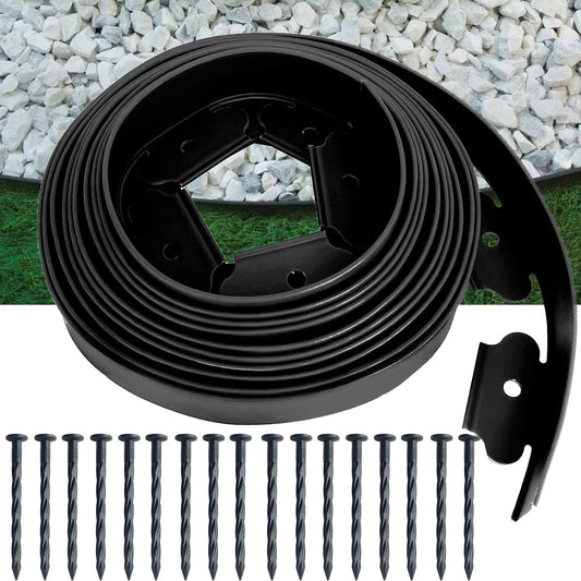 Aoipend Landscape Edging Kit 20ft, 5cm Tall Garden Edging Border Include 18 Anchoring Spikes, Black Plastic Edging Roll for Landscaping, Lawn Paver, Yard Flower Bed Edging (20Ft)