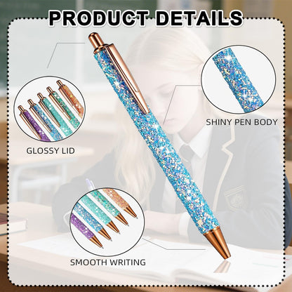 BERNOI 10 Pack Glitter Bling Ballpoint Pens Set Sparkly Metal Pens Retractable Sequins Fancy Pens for Women Supplies Black Ink Medium Point 1.0 mm for Birthday Wedding Office School Home Multicolor