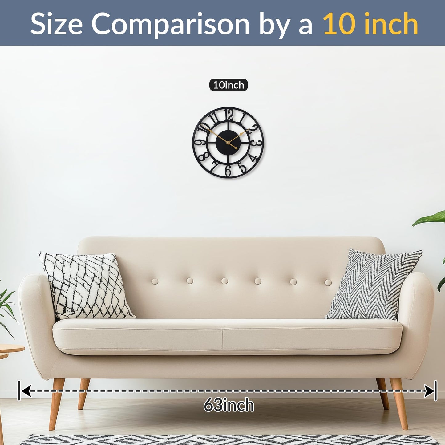 Arabic Numeral Wall Clock 10IN Battery Operated Black, Silent Non Ticking, Wall Clocks for Living Room Decor, Small Classic for School, Office, Home, Kitchen, Bedroom