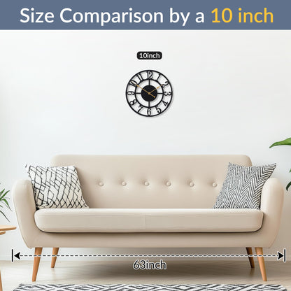 Arabic Numeral Wall Clock 10IN Battery Operated Black, Silent Non Ticking, Wall Clocks for Living Room Decor, Small Classic for School, Office, Home, Kitchen, Bedroom