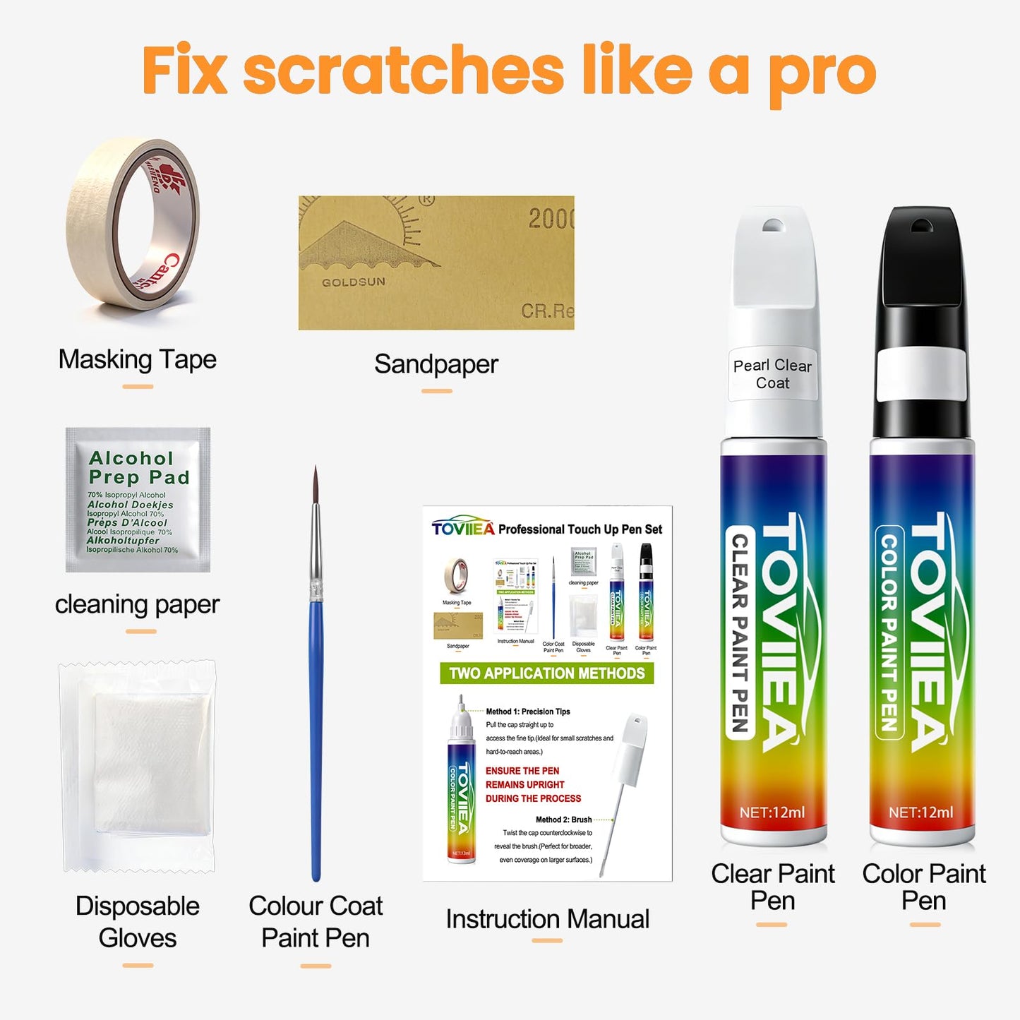 TOVIIEA Alpine White(300) Touch Up Paint Compatible with BMW,2-In-1 Car Scratch Remover Pen,Car Paint Scratch Repair Kit for Scratches,Chips & Nicks,2-PCS SET