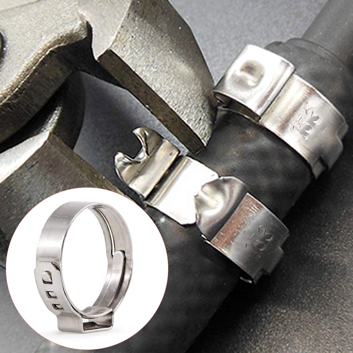 304 Stainless Steel Single Ear Hose Clamps - BeiLan 115Pcs 6-28.6mm Stepless Hose Clamps with Ear Clamp Pincer Cinch Rings Crimp Hoses Clamps Assortment Kit for Water Pipe Plumbing and Automotive Use