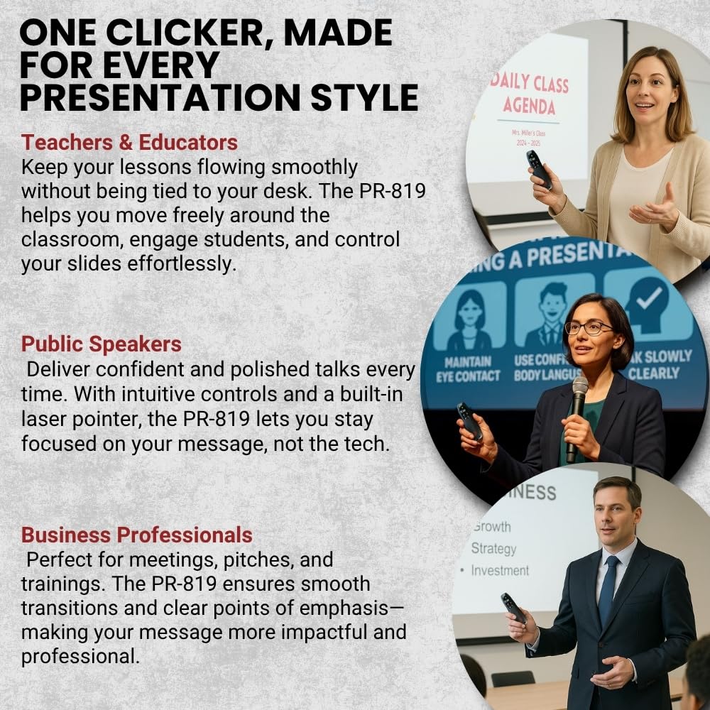 Red Star Tec Wireless Powerpoint and Keynote Presentation Remote Clicker PR-819 (Black, 1 Pack)