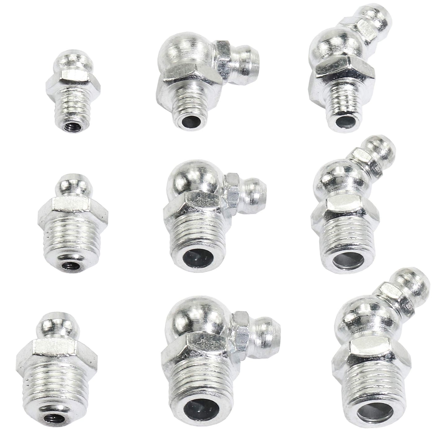 Taxutor 160-Pieces MM Metric Hydraulic Zerk Grease Fitting Assortment Set Kit - M6 M8 M10 Straight, 45 Degree, 90 Degree Angled Grease Zerk Fittings