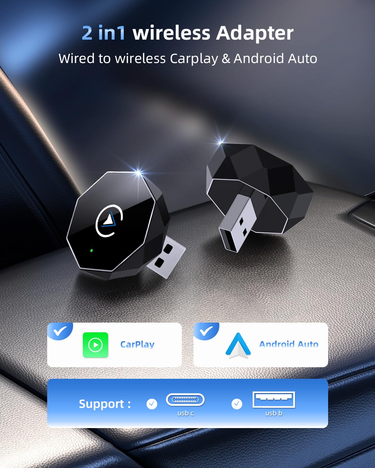 Wireless CarPlay Adapter for iPhone,Mini USB Design,2025 Upgrade with Built-in Wired for Apple CarPlay Plug and Play Fast Stable Connection Car Play for iPhone12 Above (ZS01)