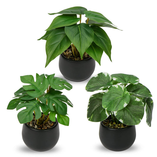 3 Pack Fake Plants Potted Artificial Plants Mini Faux Plants in Black Ceramic Pots Greenery Décor for Home Office Table Room Farmhouse Indoor Decoration