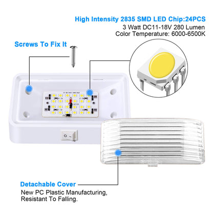 ShinePick LED RV Porch Light 12V Super Bright RV Exterior Lights with ON/Off Switch, Lighting for RVs, Trailers, Campers,White Base, Clear and Amber Removable Lenses(2 Pack)