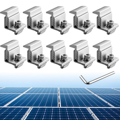 Anbte 10PCS Solar Panel End Clamp, 30-50mm Adjustable, Z Brackets for Solar Panels Include 10 Screws M8, Aluminum Rail End Clamps for Solar Panel PV Mounting System (Silver)