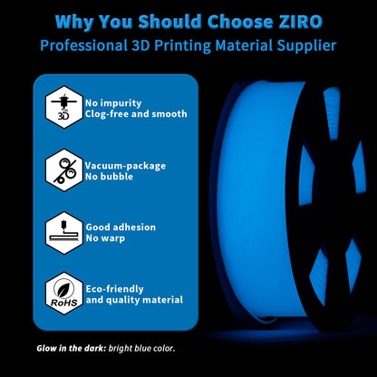 ZIRO Glow in The Dark Filament, PLA Filament 1.75mm, Luminous 3D Printer Material, Strong Glow Effect 1KG(2.2lbs) Spool, Dimensional Accuracy +/- 0.03mm, fit Most FDM 3D Printers, Blue
