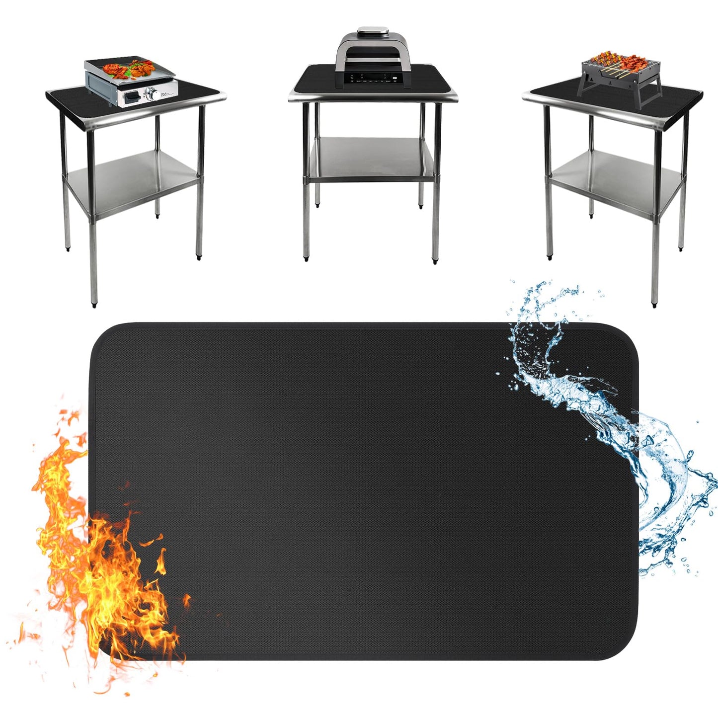 Boribim Under Grill Mat for Outdoor Grill, 24 x 31 Inches Heat Resistant Countertop Mat, Fire Pit Mat, Double-Sided Fireproof Pad, Oil-Proof Waterproof BBQ Protector for Table (1.2mm)