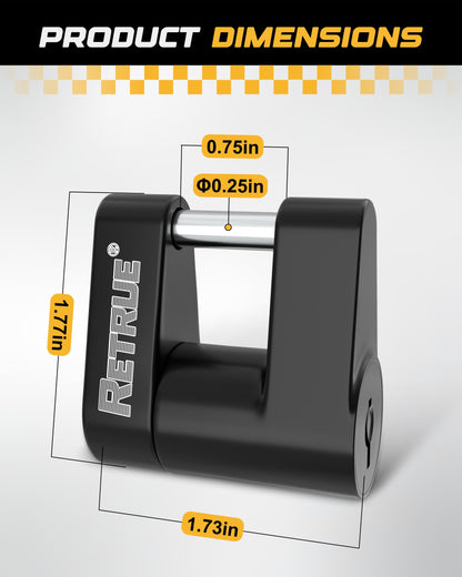 RETRUE Trailer Tongue Coupler Lock, Trailer Hitch Lock,Dia 1/4 Inch, 3/4 Inch Span for Tow Boat RV Truck Car's Coupler (Pack of 2, Black)