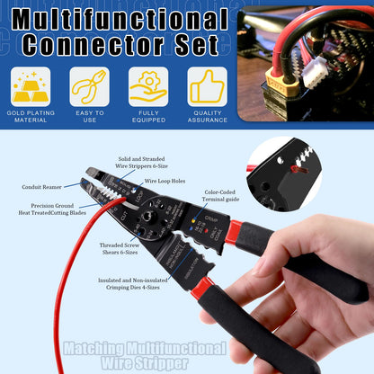Glarks 45Pcs Wire Stripping Tool and XT60/EC3/T-Plug Deans XT60 Male and Female Connector with 14 Gauge Silicone Wire Heat Shrink Tubes for RC ESC Lipo Battery Motor