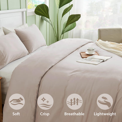 Sasttie Duvet Cover Queen, 3-Piece Ultra Soft Double Brushed Bedding Sets for All Season Use, Includes 1 Duvet Cover 90x90 Inches, 2 Envelope Pillowcases 20x30 Inches, Beige
