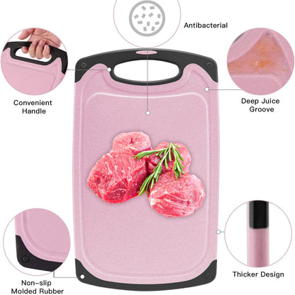 Cutting Boards Kitchen Cutting Board (3-Piece Set) Chopping Boards- Plastic Cutting Boards Set, Juice Grooves, BPA-Free and Dishwasher Safe (Pink)