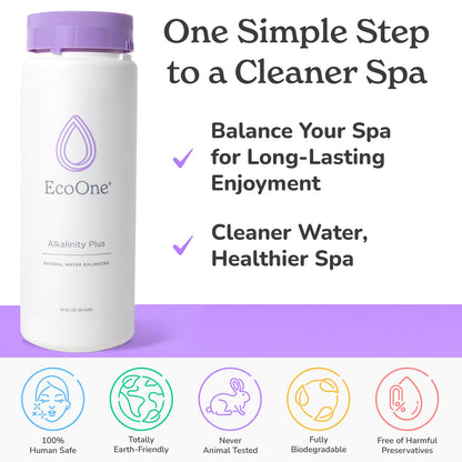 Alkalinity Plus by EcoOne | Natural Water pH Increaser for Hot Tub Application | Chlorine-Free, Phosphate-Free Hot Tub pH Increaser | Increases Alkalinity & Neutralizes pH to Prevent Buildup, 2 Lbs