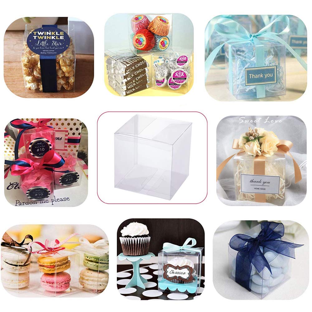 BENECREAT 60PCS 2.4x2.4x2.4 Inches Clear Plastic Favor Box Gift Packing Box for Candy Choclate and Dessert, Wedding Party Treats, Halloween Christmas Festival Gift Packaging