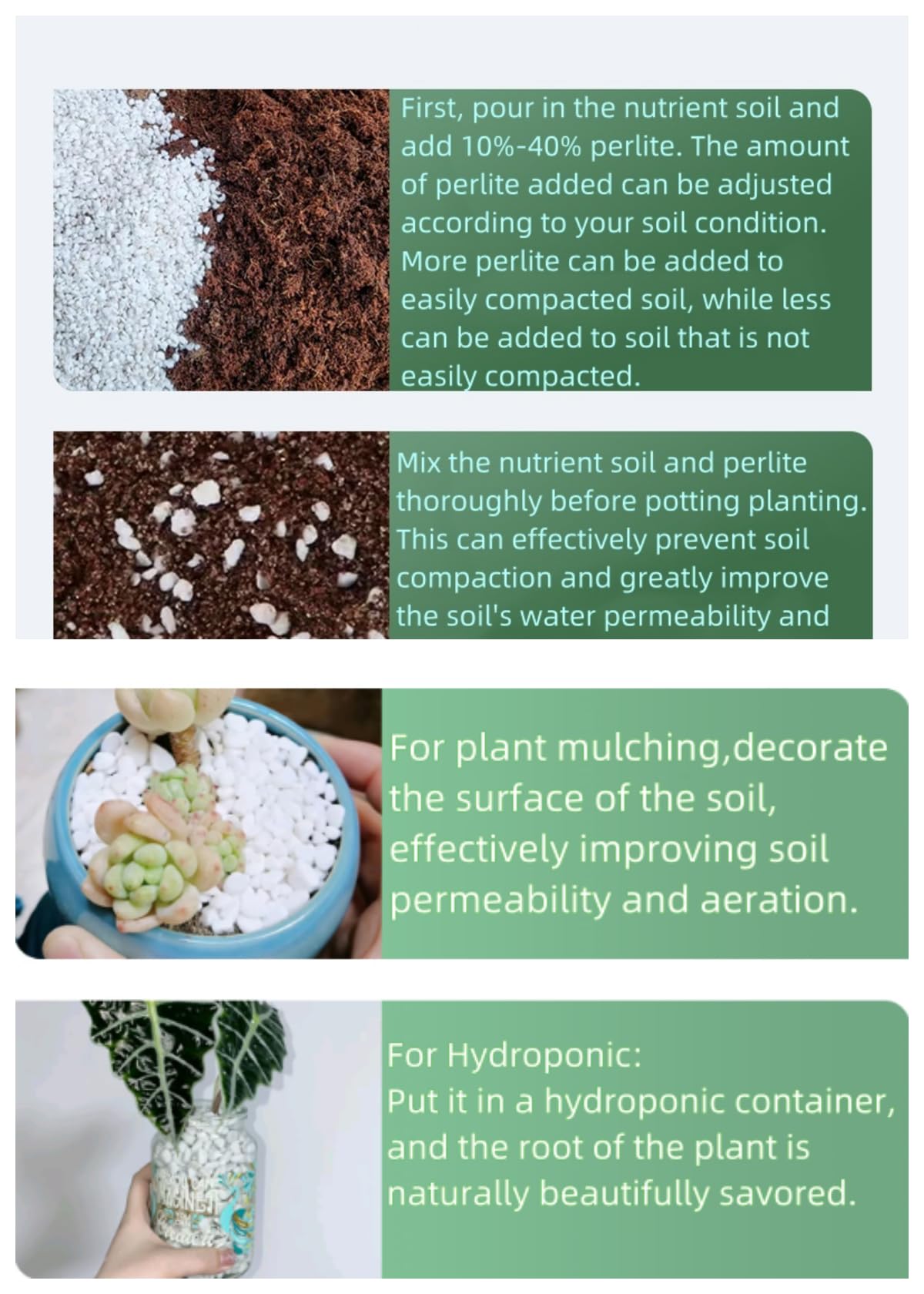 10QT Horticultural Grade Premium Coarse Perlite, All Natural Organic Perlite Soil Additive Conditioner Mix for Healthy Plants Potting Gardening,Promoted Drainage Growth and Improved Soil Health(3-6mm)