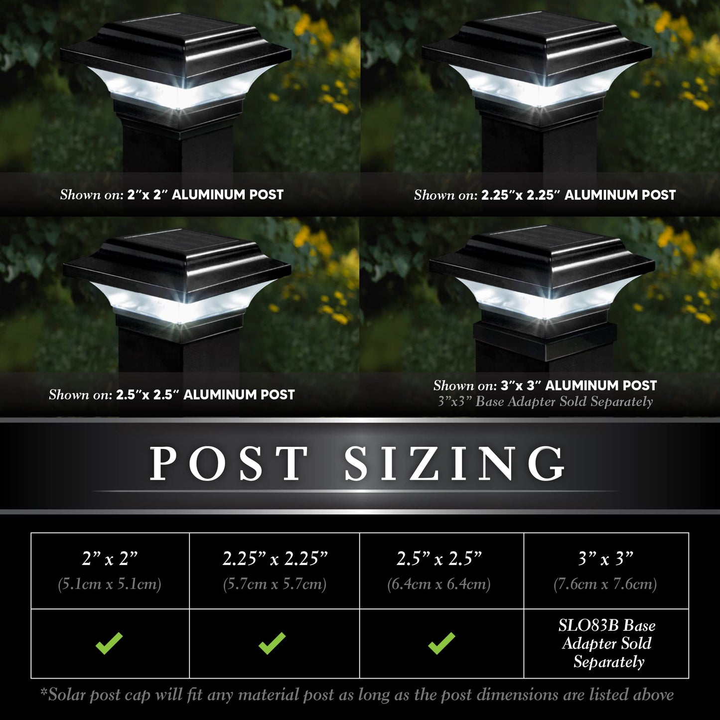 Classy Caps Imperial Solar Post Cap - Black SLO82B – Fits 2.5"x2.5", 2.25"x2.25", and 2"x2" Post Sizes, High-Performance Solar LED, Durable Cast Aluminum Construction