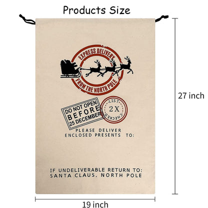 ZEAUBiM Santa Burlap Sack Bags with Drawstring 27.6"x 19.7" for Large Xmas Package Storage, Event Party Supplies, Christmas Party Favors - 2pcs