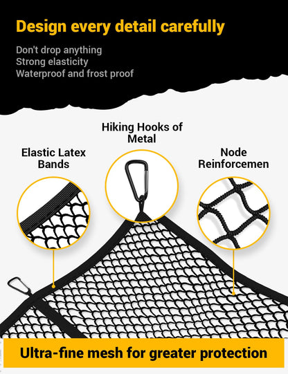 AUTOWN Cargo Net for Pickup Truck Bed - Stretchable 4'x4' to 7'x7', High Elastic Fine Mesh 1''x1'' with 8 Metal Carabiners - Ideal for ATV, SUV, UTV, Truck and Boat Use