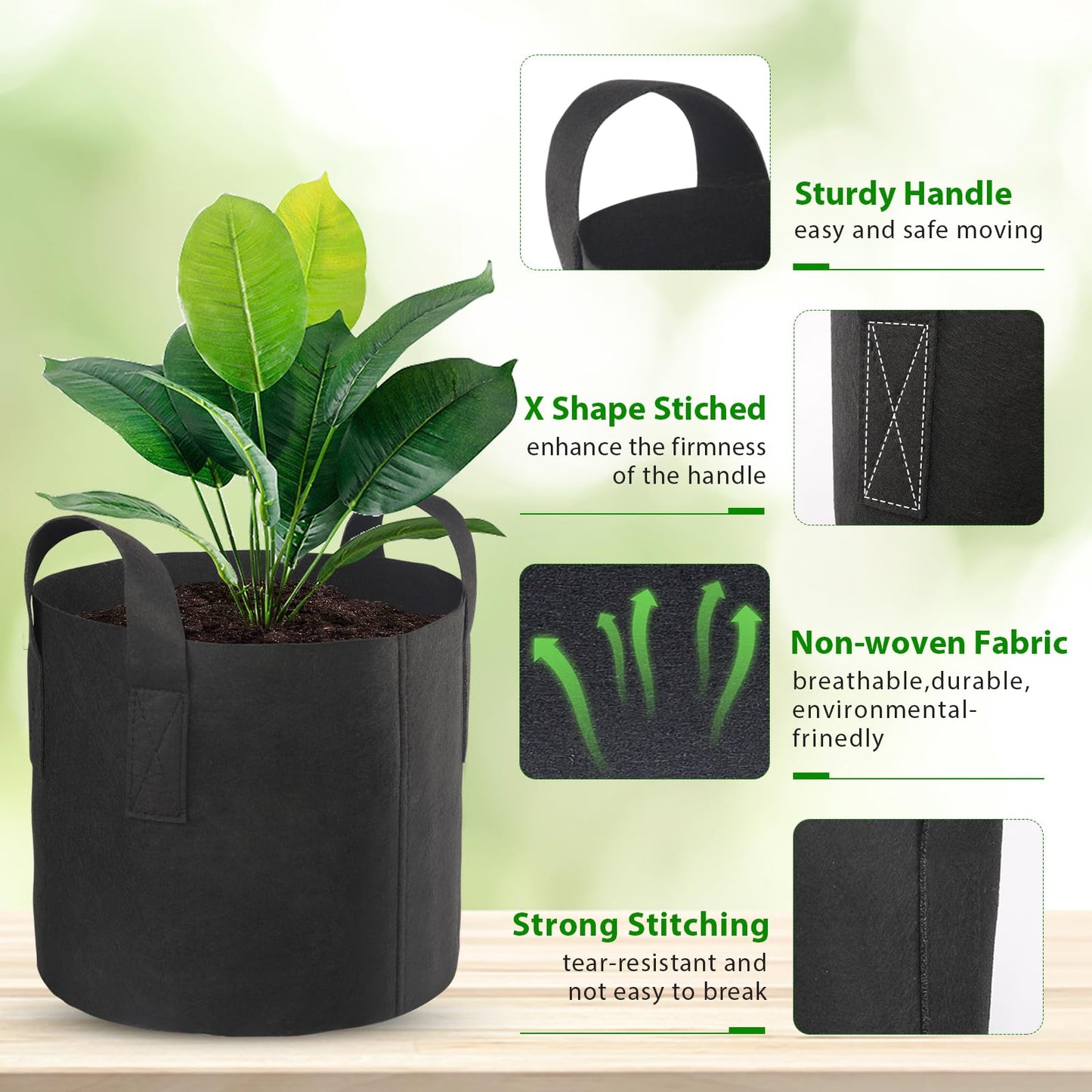 SYOURSELF 6 Pack Grow Bags 5 Gallon Fabric Pots ,Thickened Nonwoven Grow Bag with Handles ,Fabric Pots for Vegetable Flower Tomato Potato Garlic Indoor Outdoor Plants +6 Waterproof Garden Lables