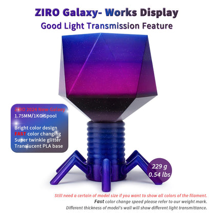 ZIRO Fast Color Changing Twinkling PLA, PLA Filament 1.75mm, Sparkle Glitter with Colorful Transluent PLA, 3D Printing Material,1kg Spool, Dimensional Accuracy +/-0.03mm, Fit Most 3D Printers, Galaxy